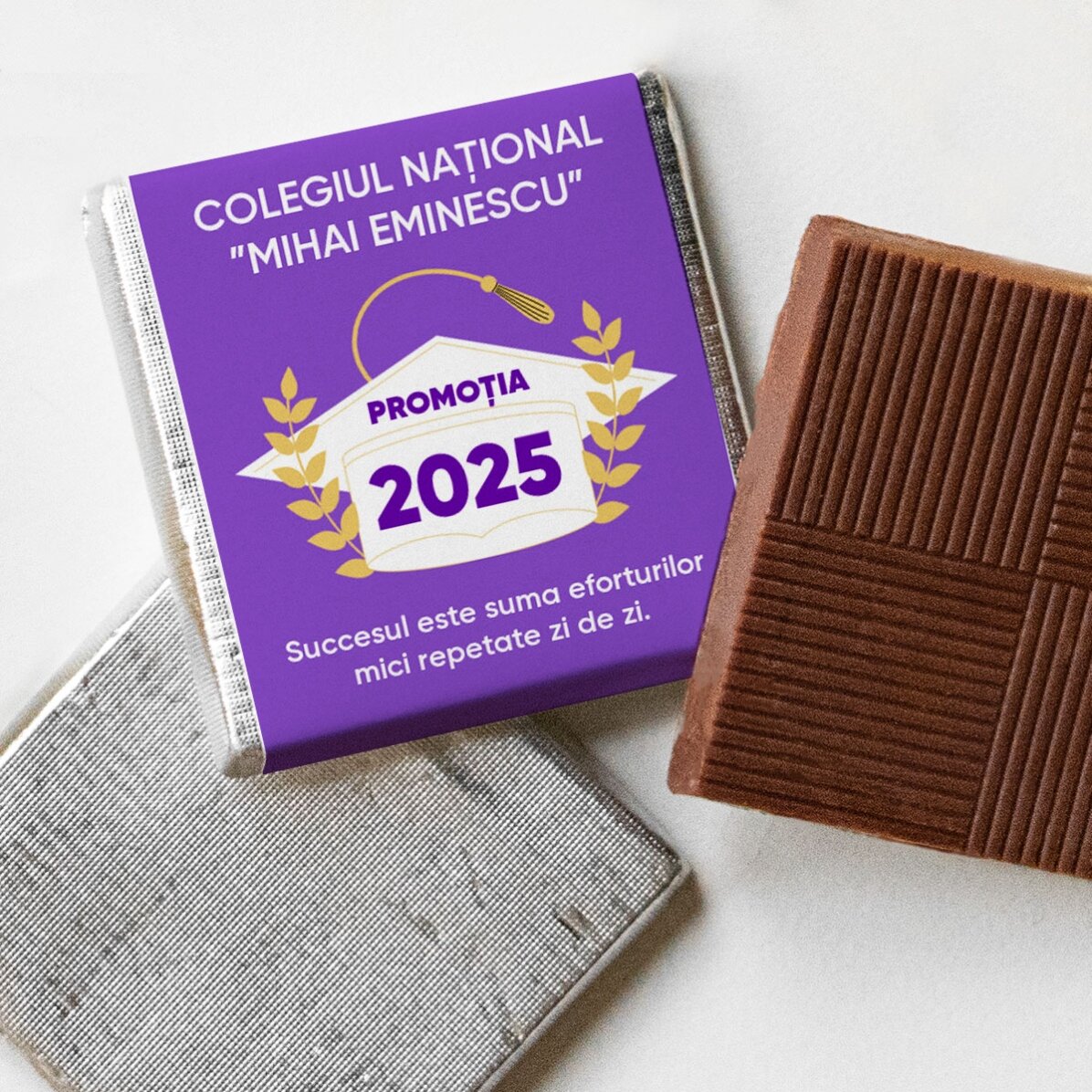Mini-chocolat personnalisé avec un message de remise des diplômes