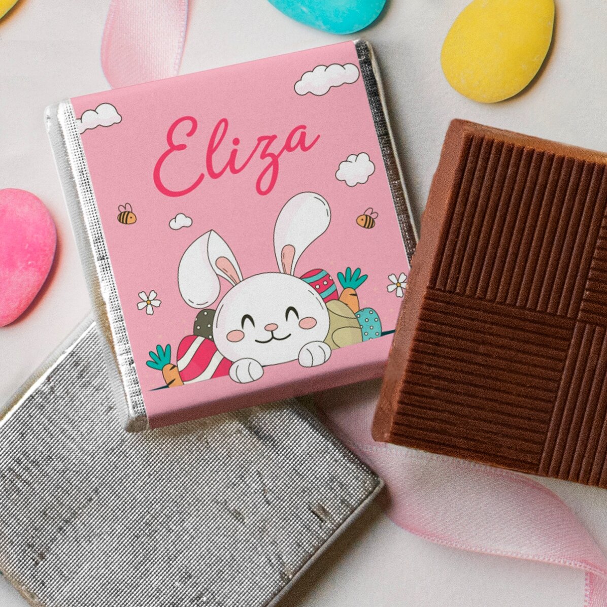 Mini-chocolat personnalisé avec un prénom - Lapin