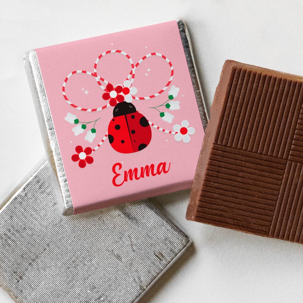 Mini-chocolat personnalisé avec le nom « coccinelle »