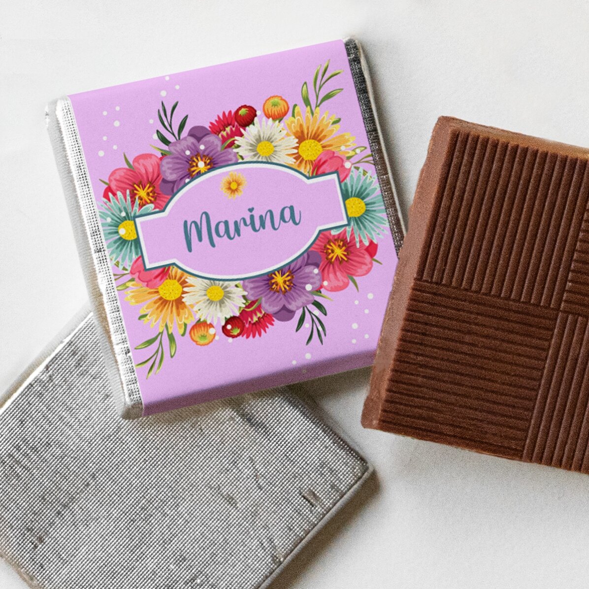 Mini-chocolat personnalisé avec un prénom - Fleurs de printemps