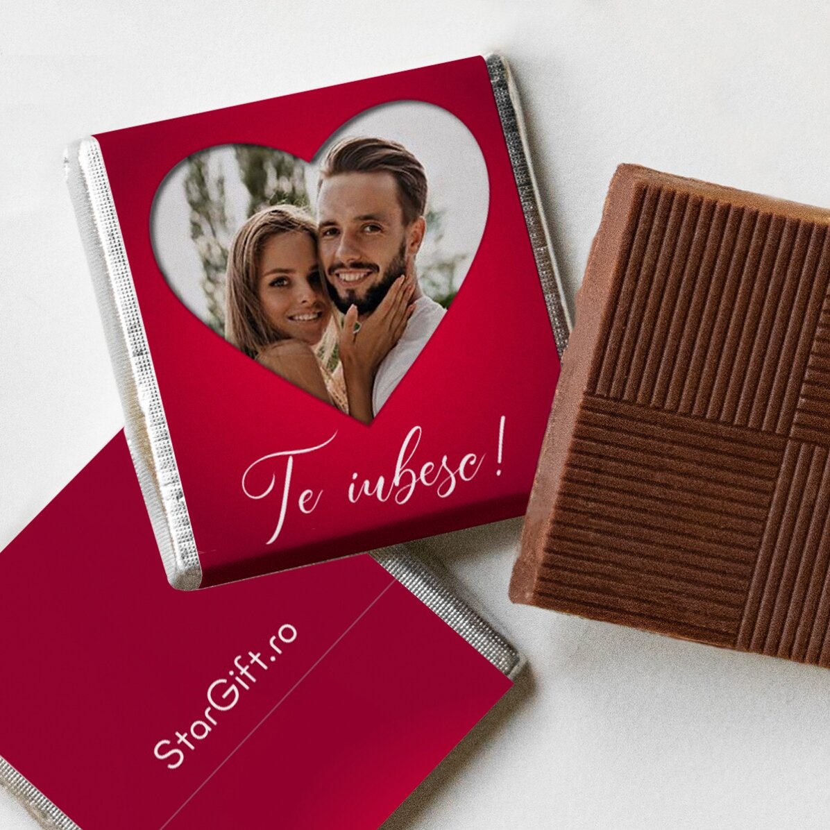 Mini-chocolat personnalisé avec une photo et un texte - Cœur