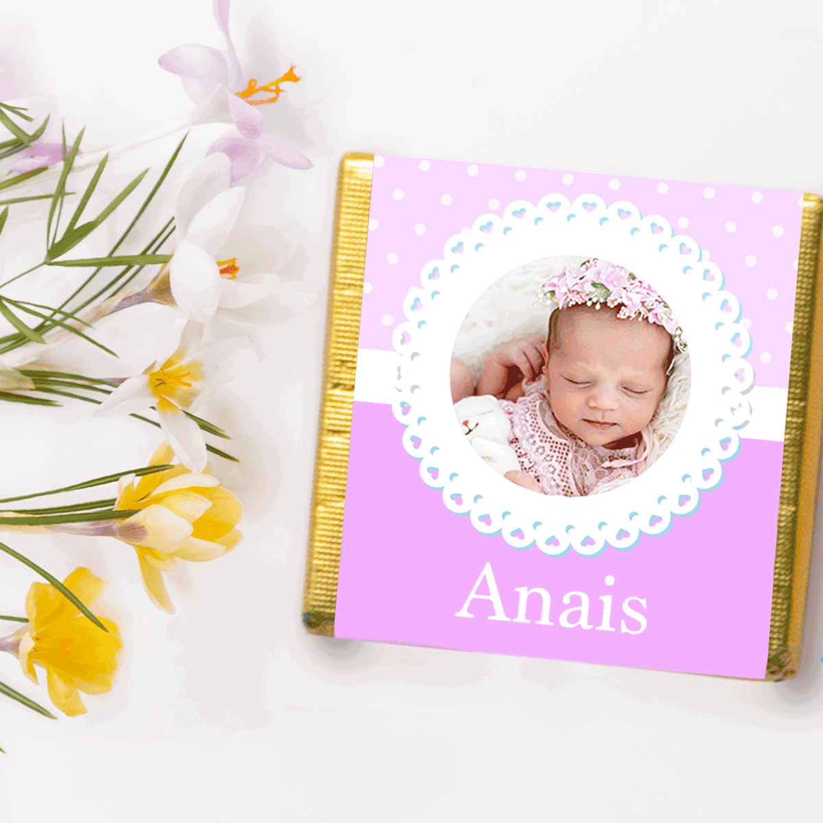 Mini-chocolat personnalisé avec photo et texte - Souvenir de baptême