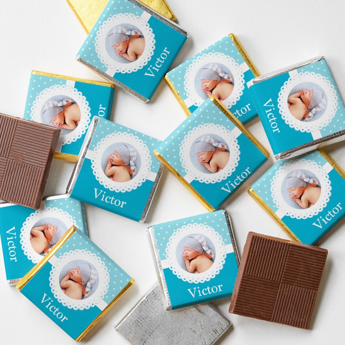 Mini-chocolat personnalisé avec photo et texte - Souvenir de baptême