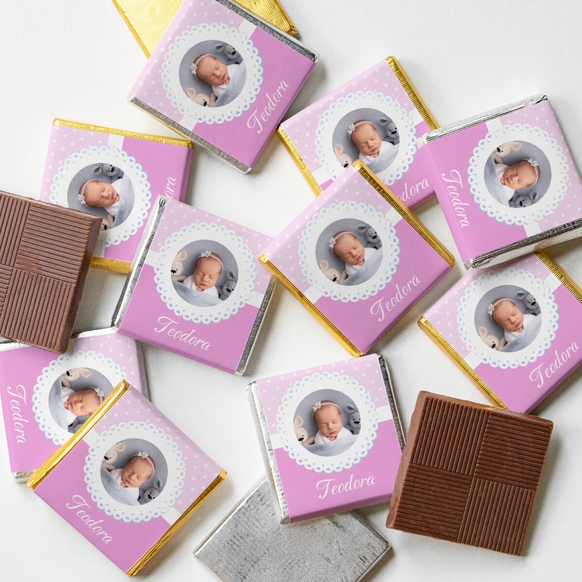 Mini-chocolat personnalisé avec photo et texte - Souvenir de baptême