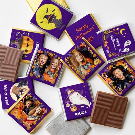 Set of 10 mini chocolates personalised with photos and text - Halloween