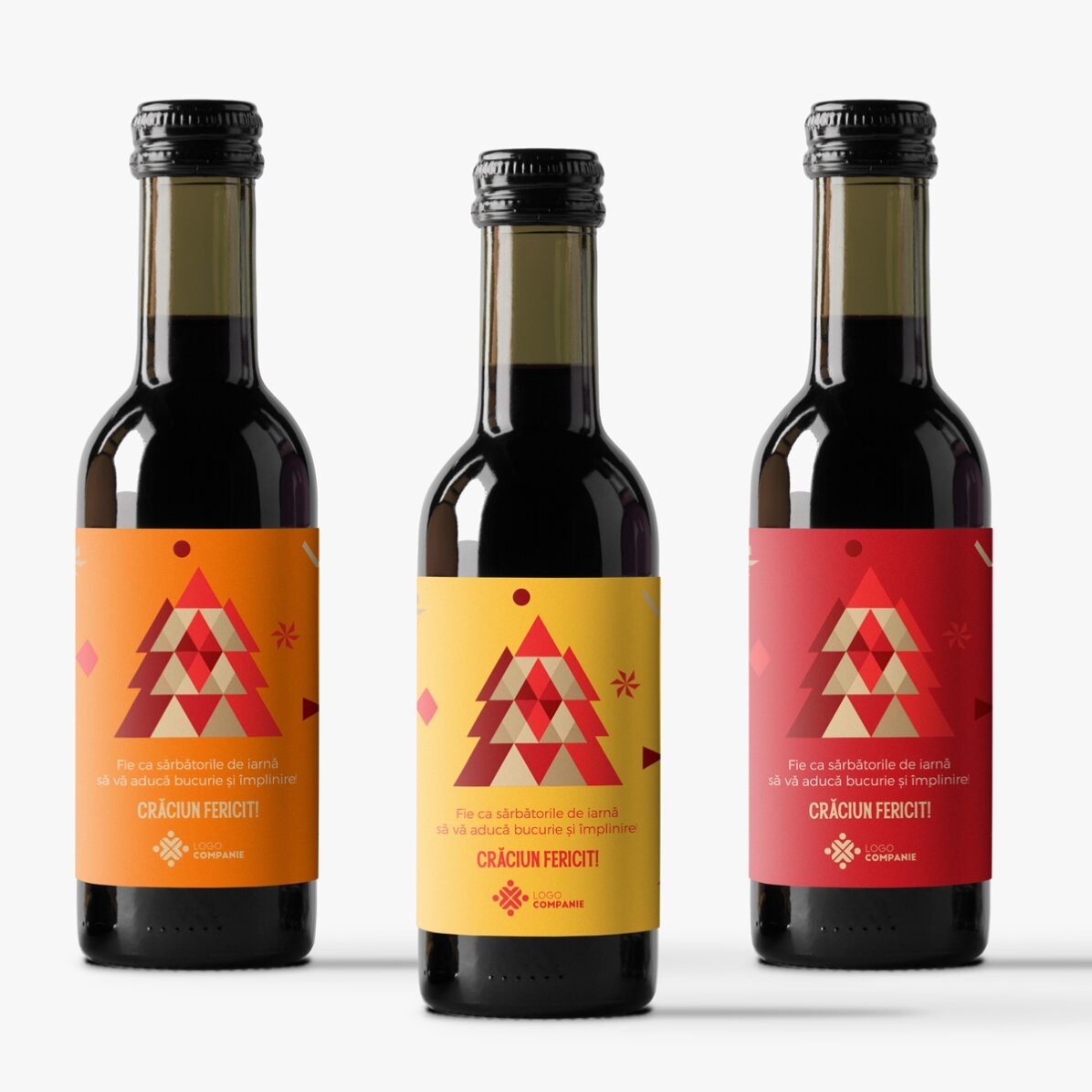 Mini-bouteille de vin personnalisée avec un logo et un texte pour Noël