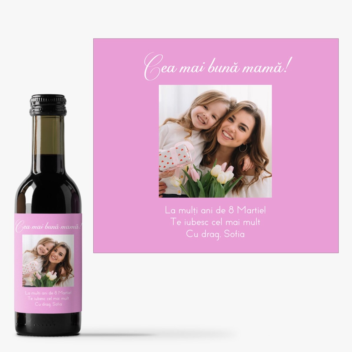 Mini-bouteille de vin personnalisée avec une photo et un message pour vos proches