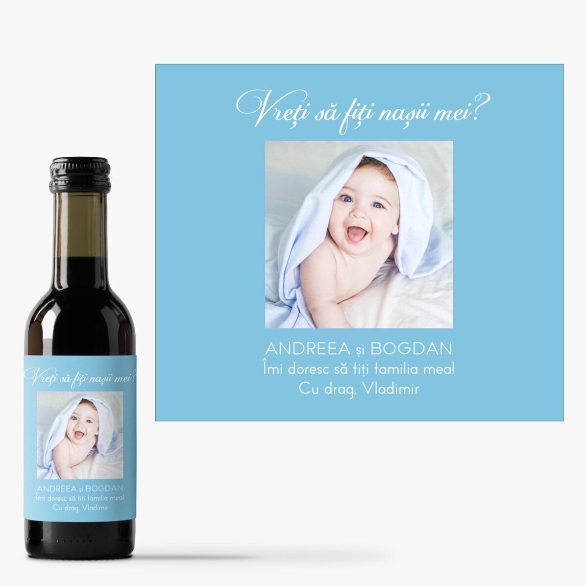 Mini-bouteille de vin personnalisée avec une photo et un message pour vos proches