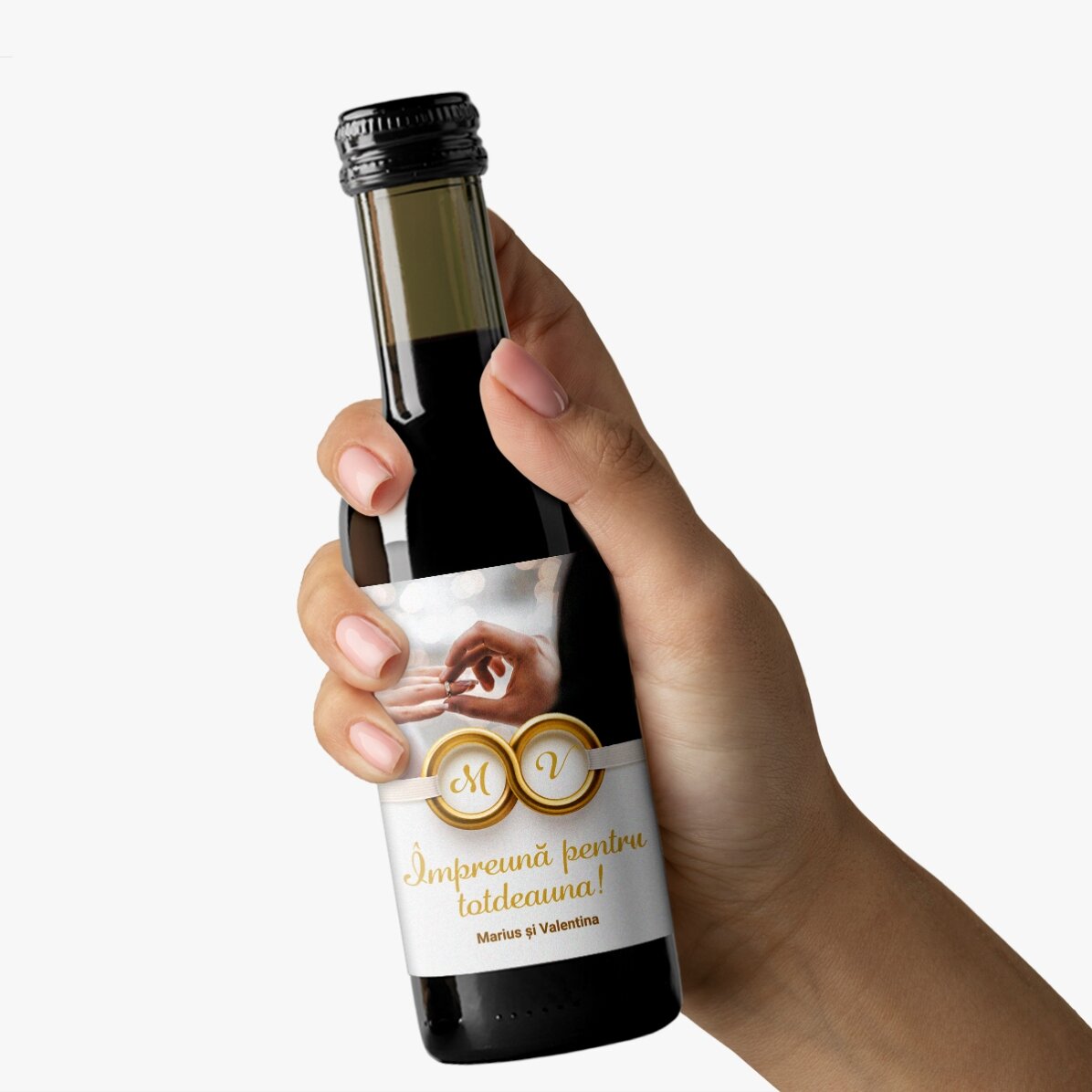 Mini-bouteille de vin personnalisée avec une photo et un texte - Ensemble pour toujours