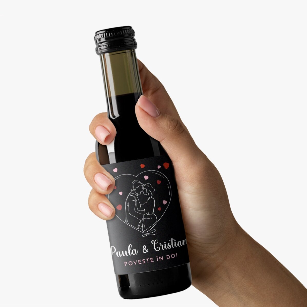 Mini-bouteille de vin personnalisée avec vos prénoms - Une histoire à deux