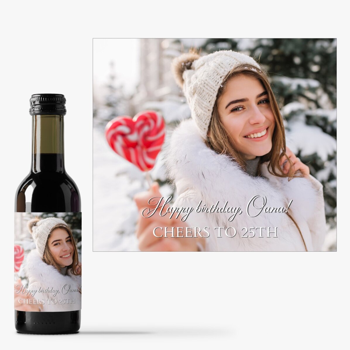 Mini-bouteille de vin personnalisée avec une photo et un texte
