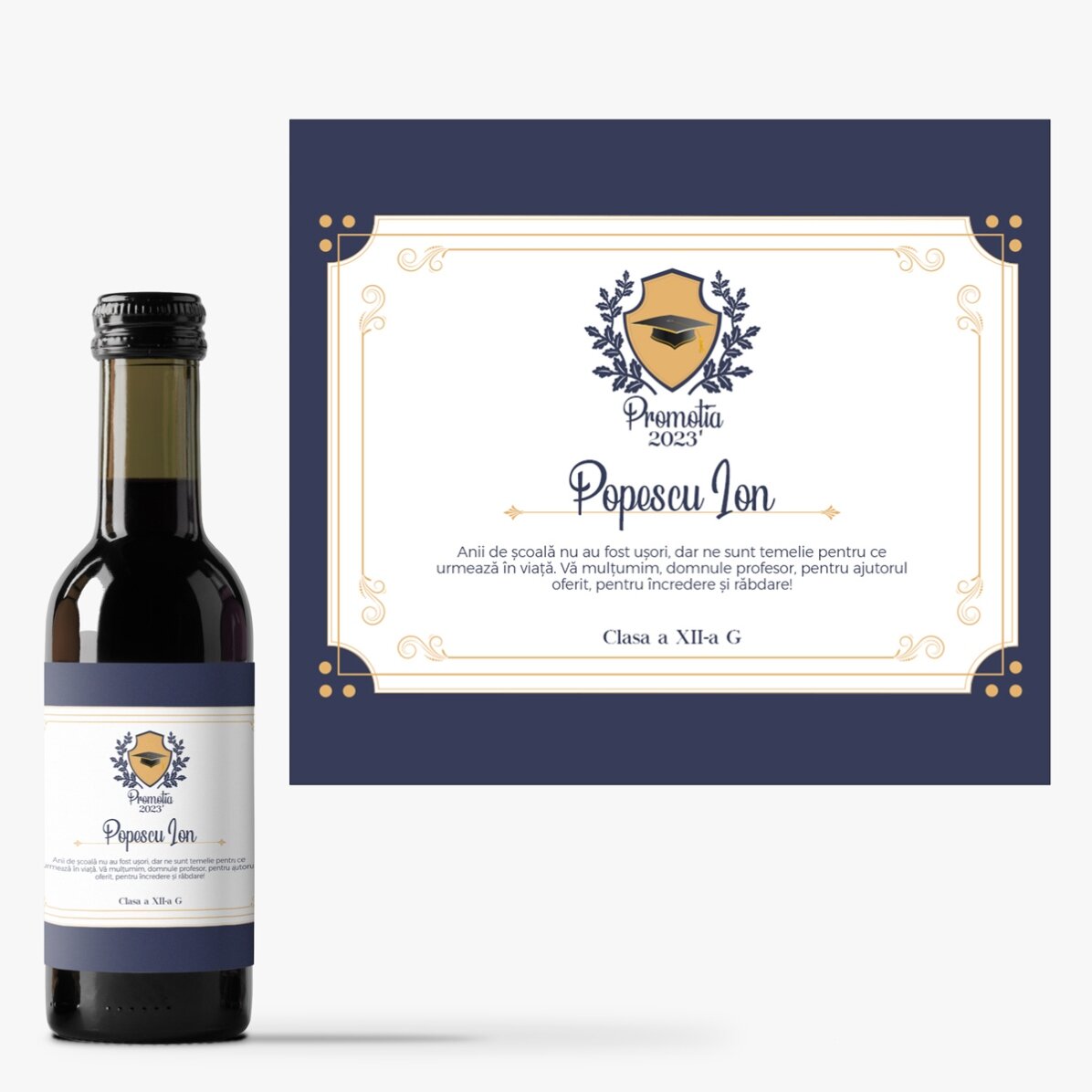 Mini-bouteille de vin personnalisée avec un message - En remerciement aux professeurs