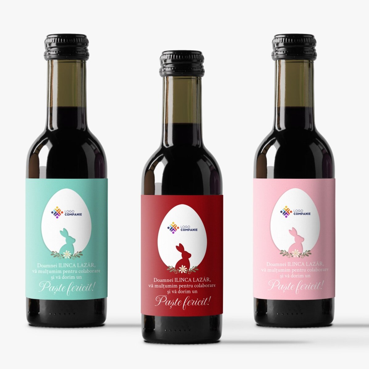 Mini-bouteille de vin personnalisée avec texte et logo - Joyeuses Pâques