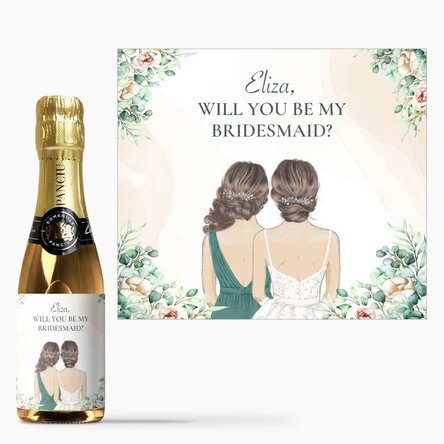 Mini-bouteille de vin mousseux personnalisée avec un message - Demoiselle d'honneur