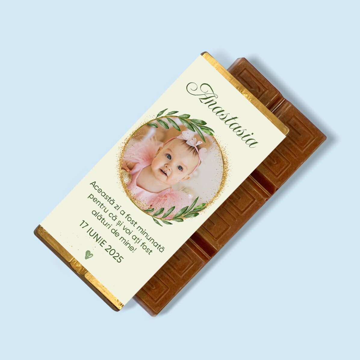 Mini-tablette de chocolat personnalisée avec photo et message pour un baptême
