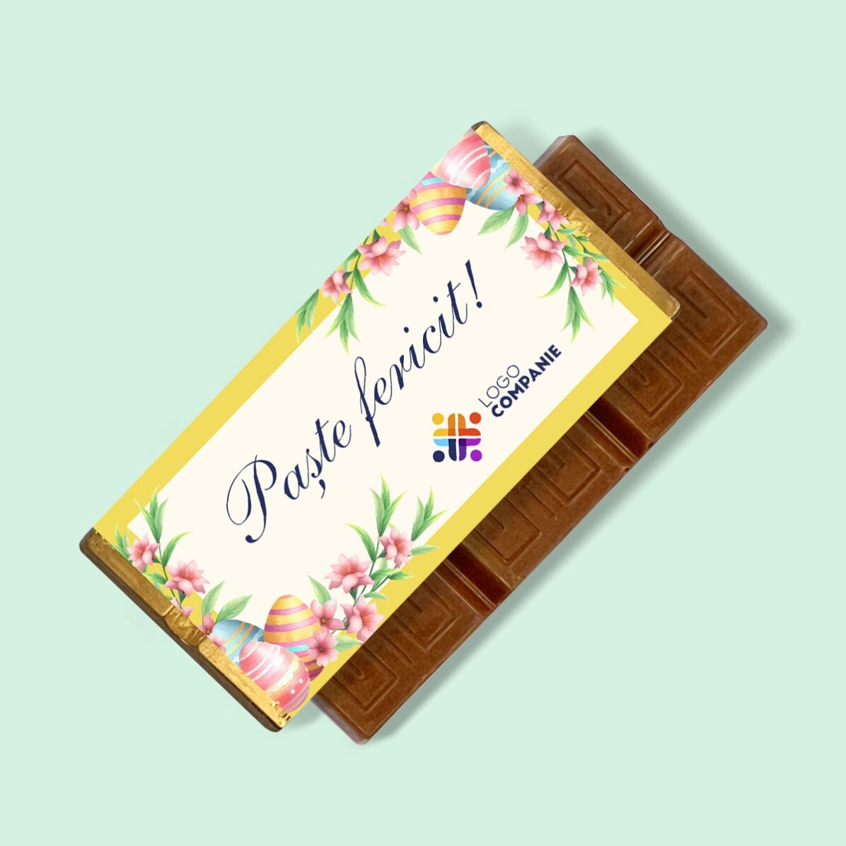 Mini-tablette de chocolat personnalisée avec logo et message - Joyeuses Pâques
