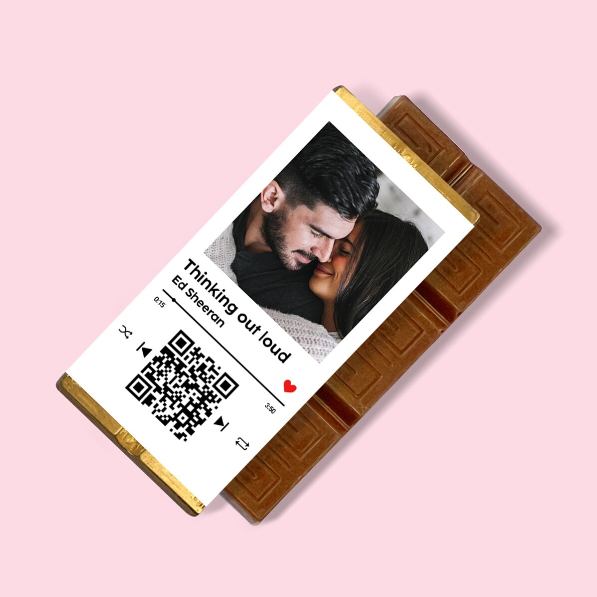 Mini-tablette de chocolat personnalisée avec une photo, un message et un code QR - Notre chanson