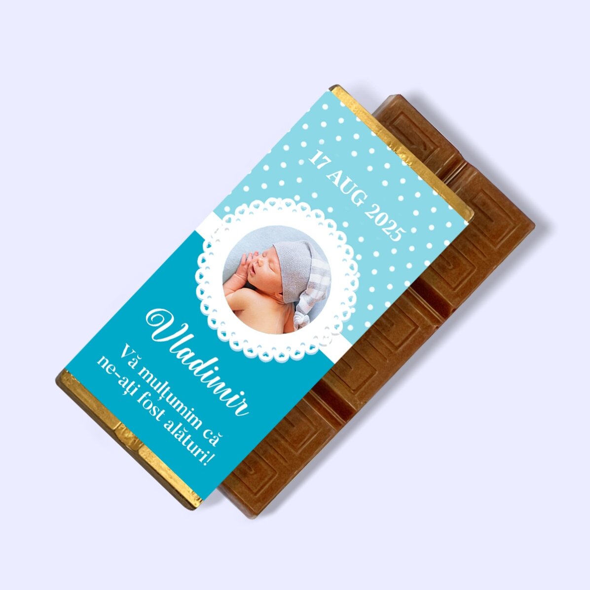 Mini-tablette de chocolat personnalisée avec photo et texte - Cadeau de baptême