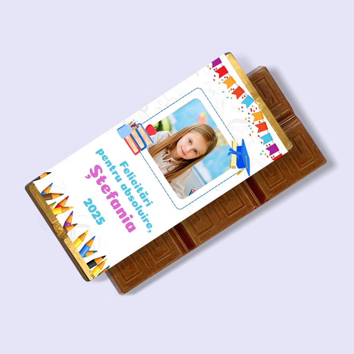 Mini-tablette de chocolat personnalisée pour enfants avec photo et message - Remise des diplômes