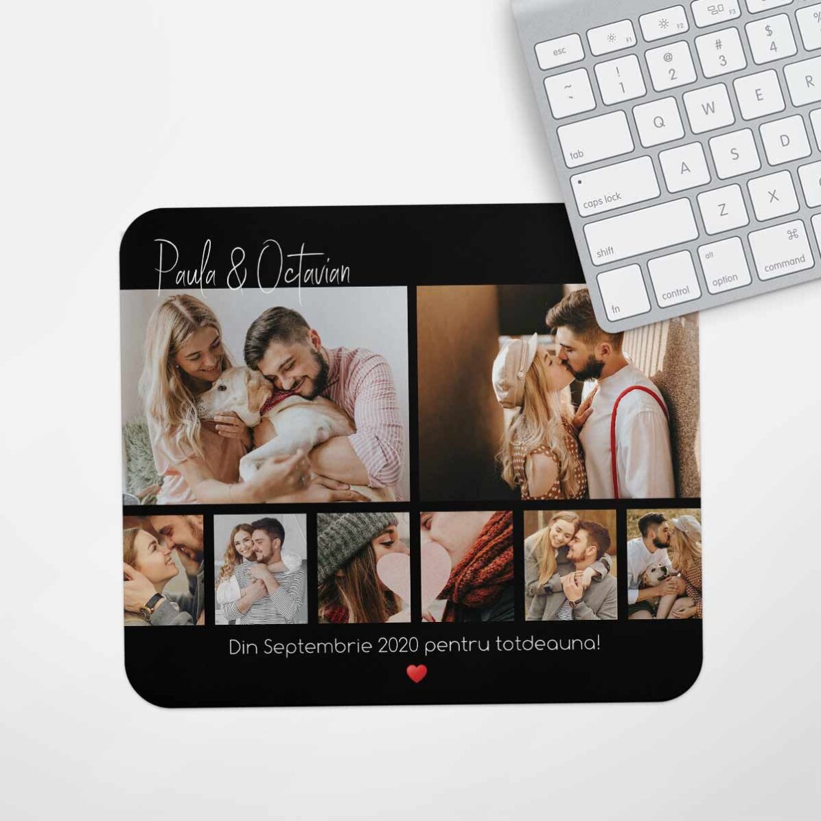 Tapis de souris personnalisé avec 8 photos et un texte - For you
