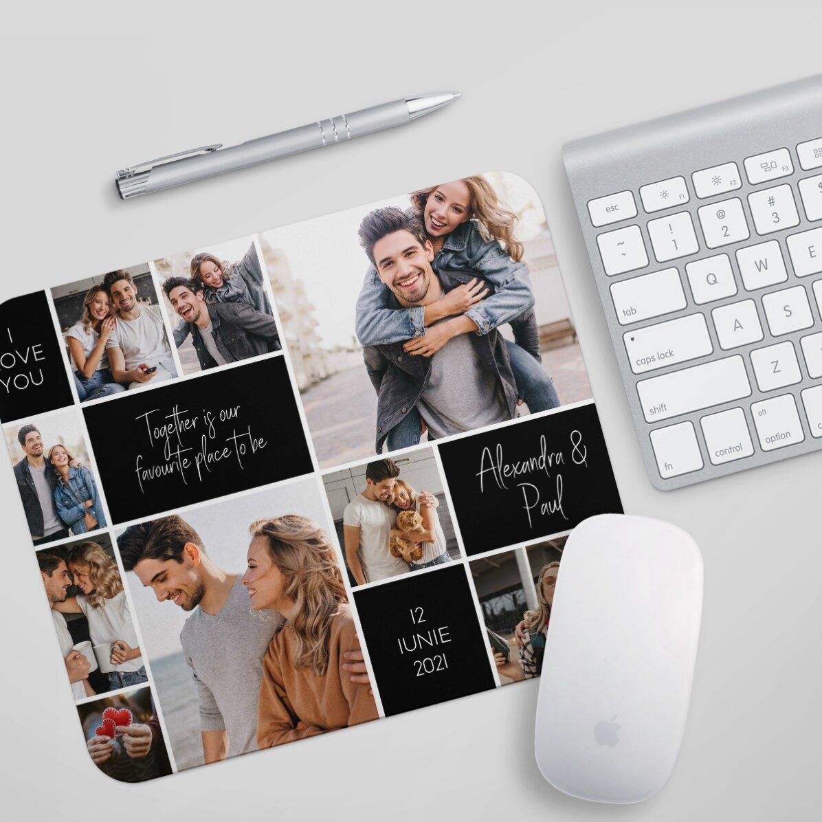 Tapis de souris personnalisé avec 9 photos et un texte - Memories