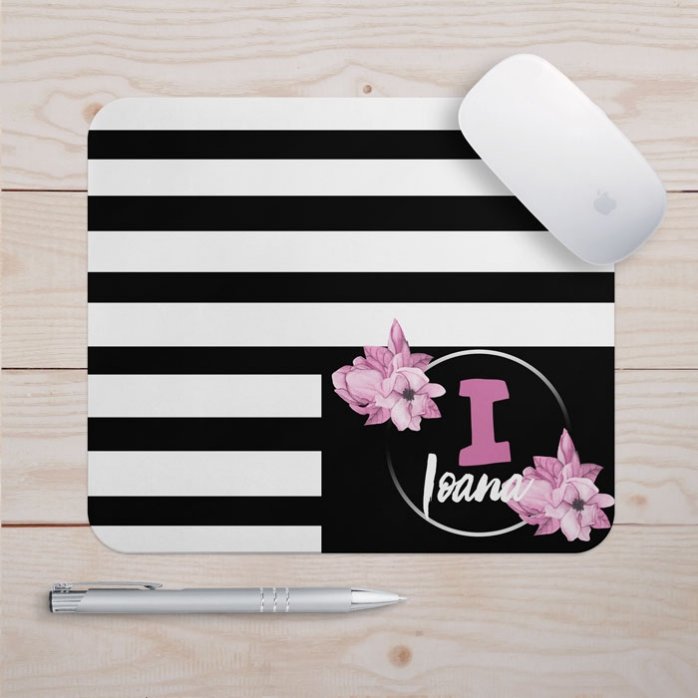 Tapis de souris personnalisé avec initiale et prénom - Magnolie