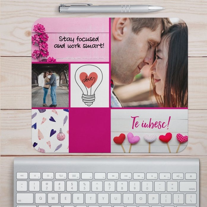 Tapis de souris personnalisé avec texte et photo - Love