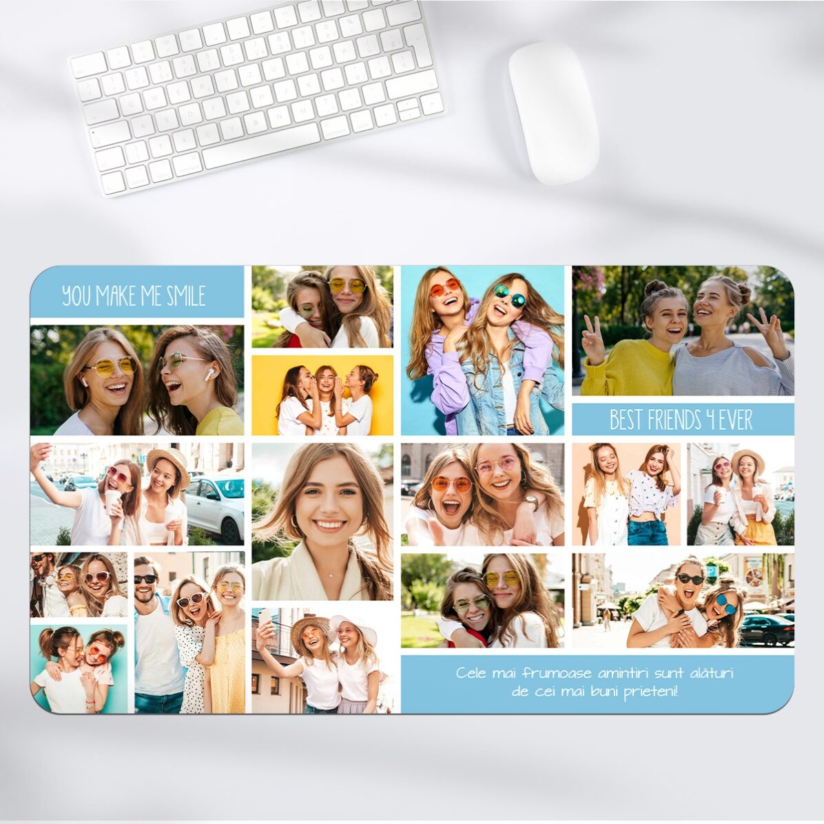 Tapis de souris XXL personnalisé avec un collage de photos et de texte