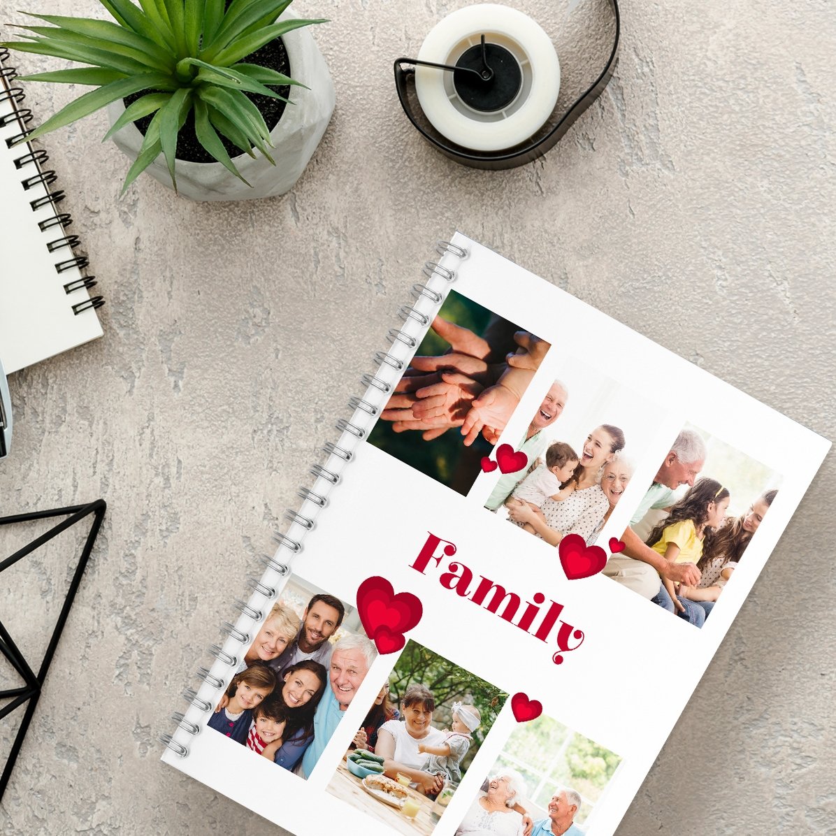 Carnet personnalisé avec 6 photos et un texte - Family