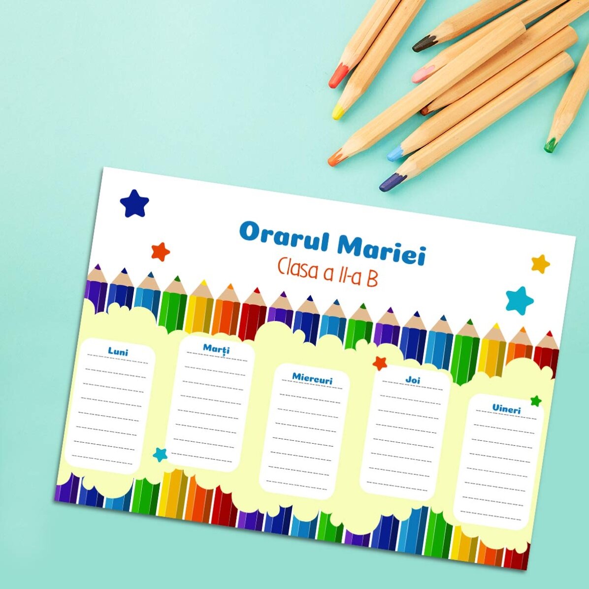 Emploi du temps personnalisé avec texte - Crayons de couleur