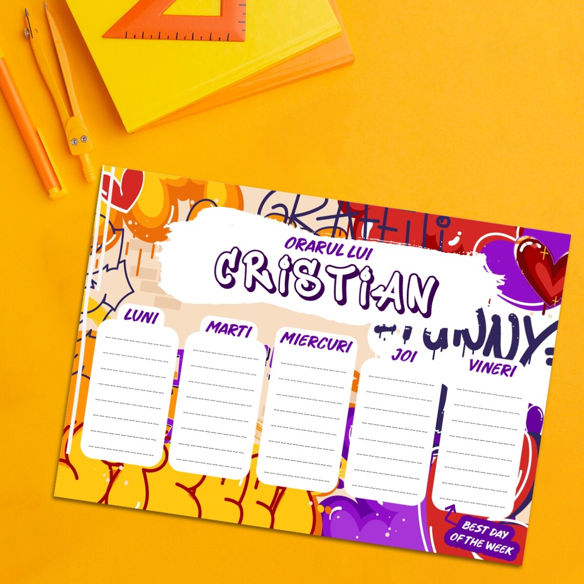 Personalised timetable with text - Graffiti