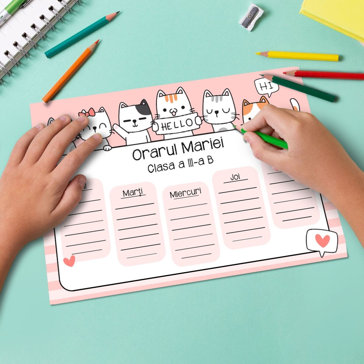 Personalised timetable with text - Kitty