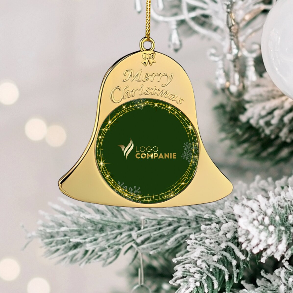 Décoration de sapin personnalisée recto-verso avec logo - modèle Clochette