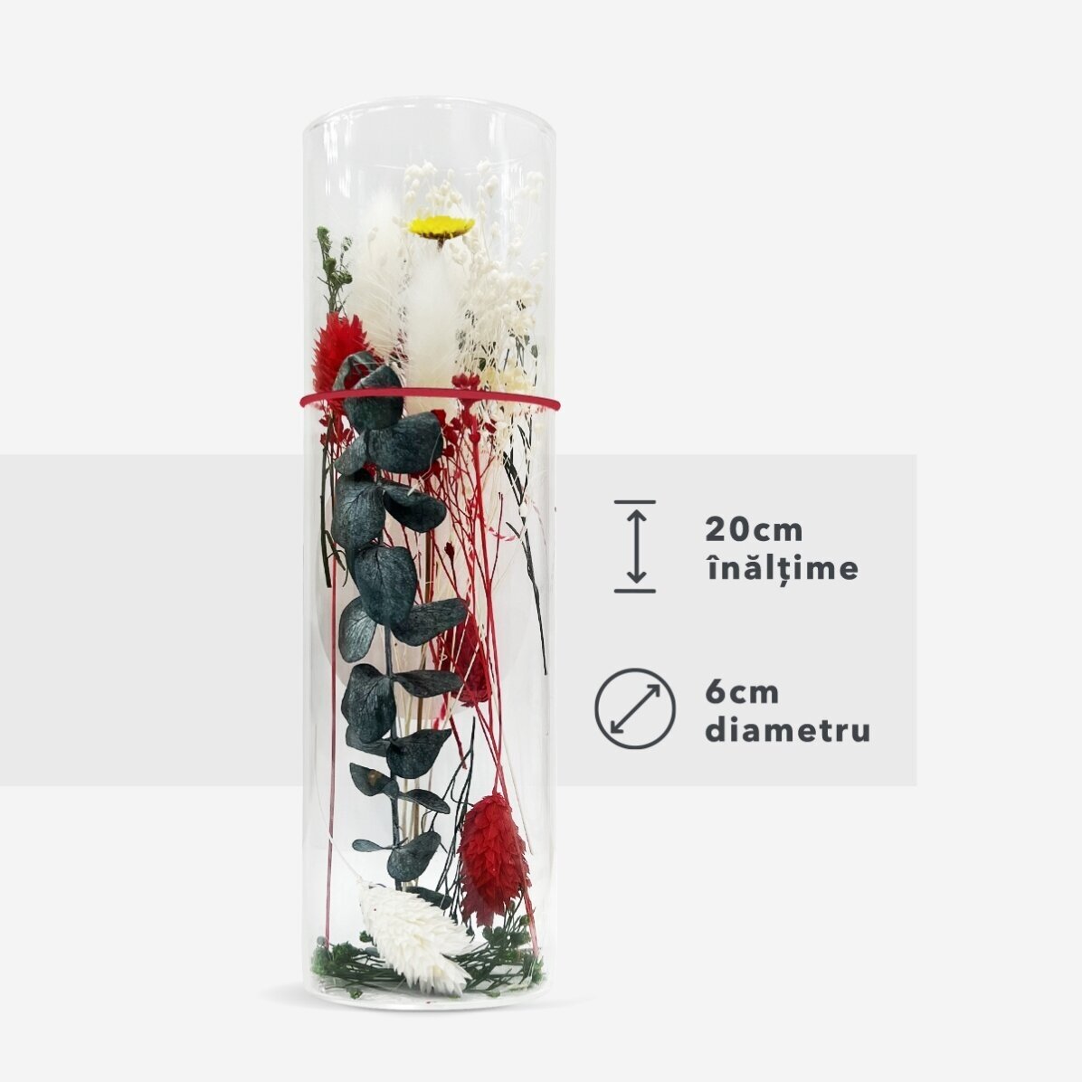 Ornement en verre avec des fleurs stabilisées, personnalisé avec un texte - Floral