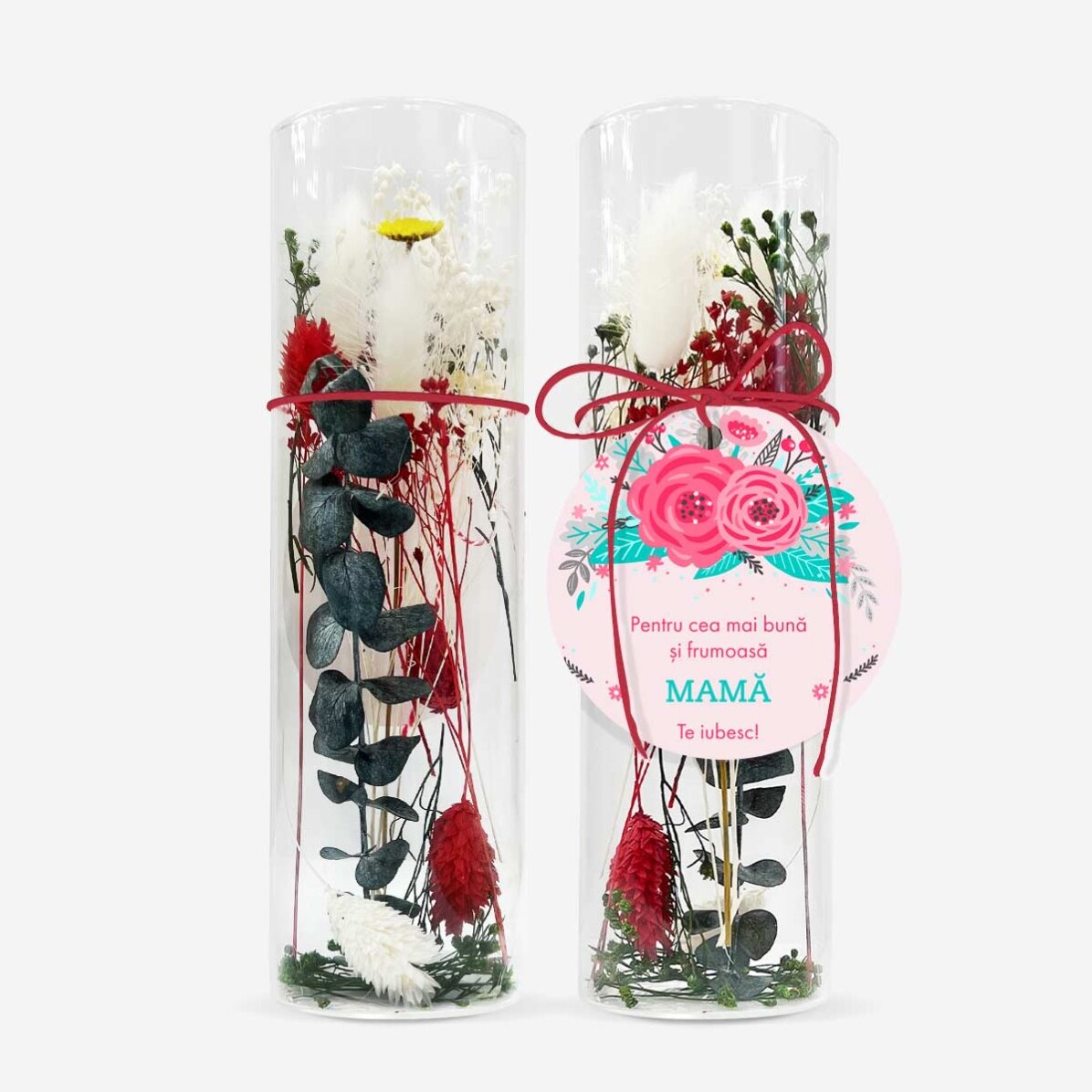 Ornement en verre avec des fleurs stabilisées, personnalisé avec un texte - Flowers