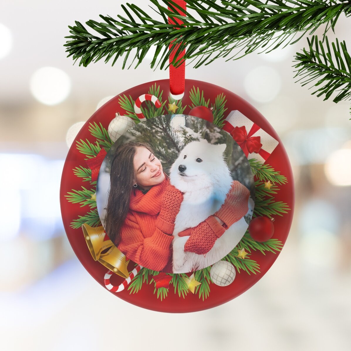 Décoration ronde personnalisée avec une photo - Noël