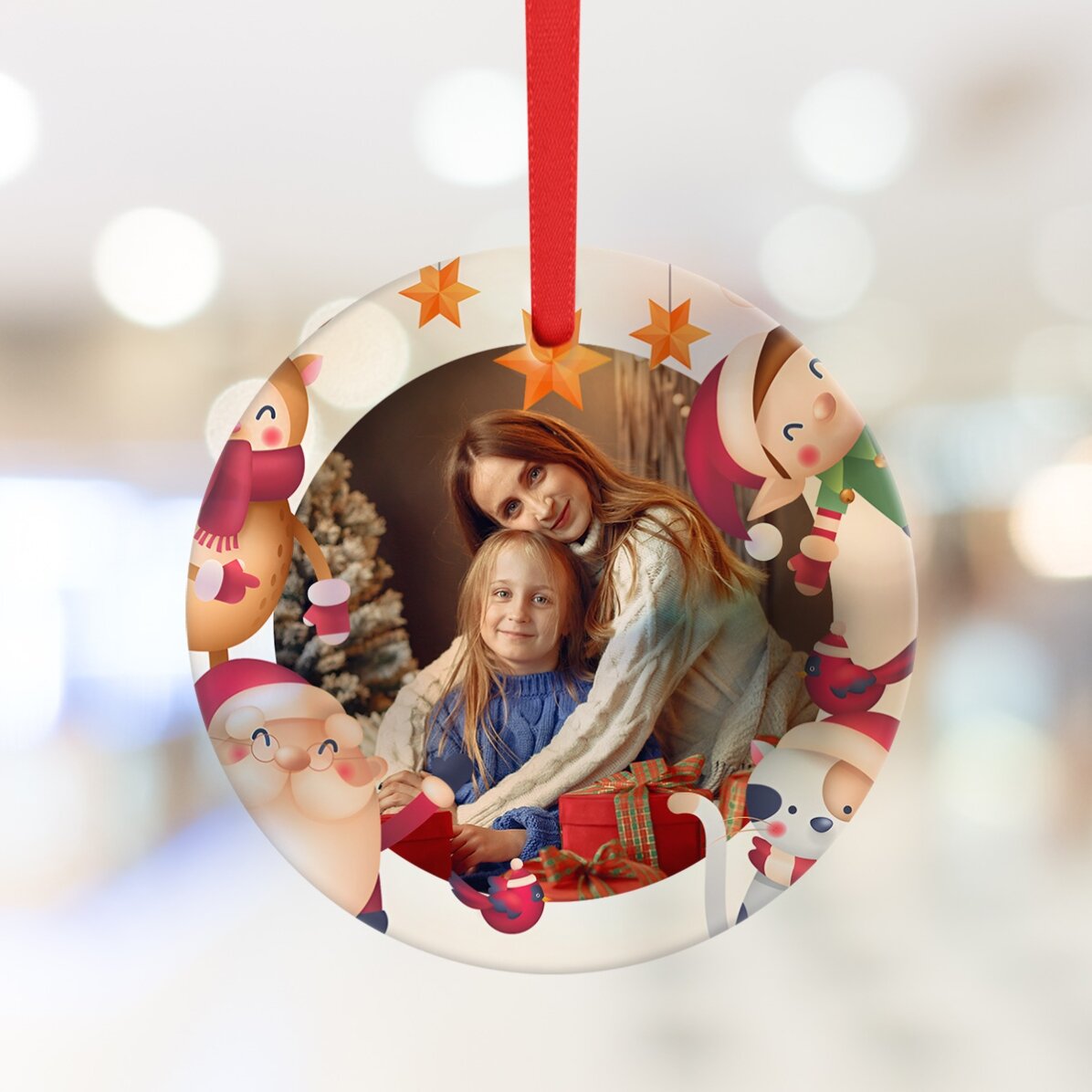 Décoration ronde personnalisée avec photo - Noël