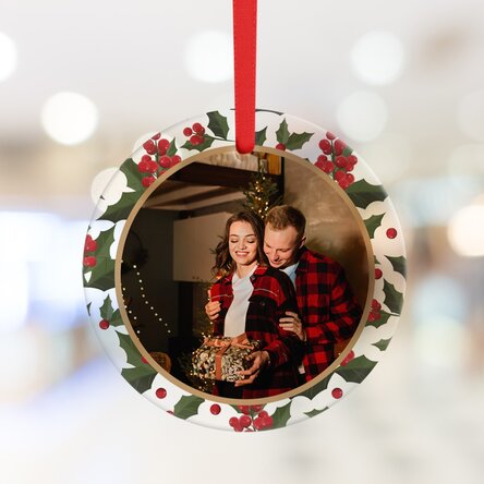 Personalised round ornament with photo - Floral