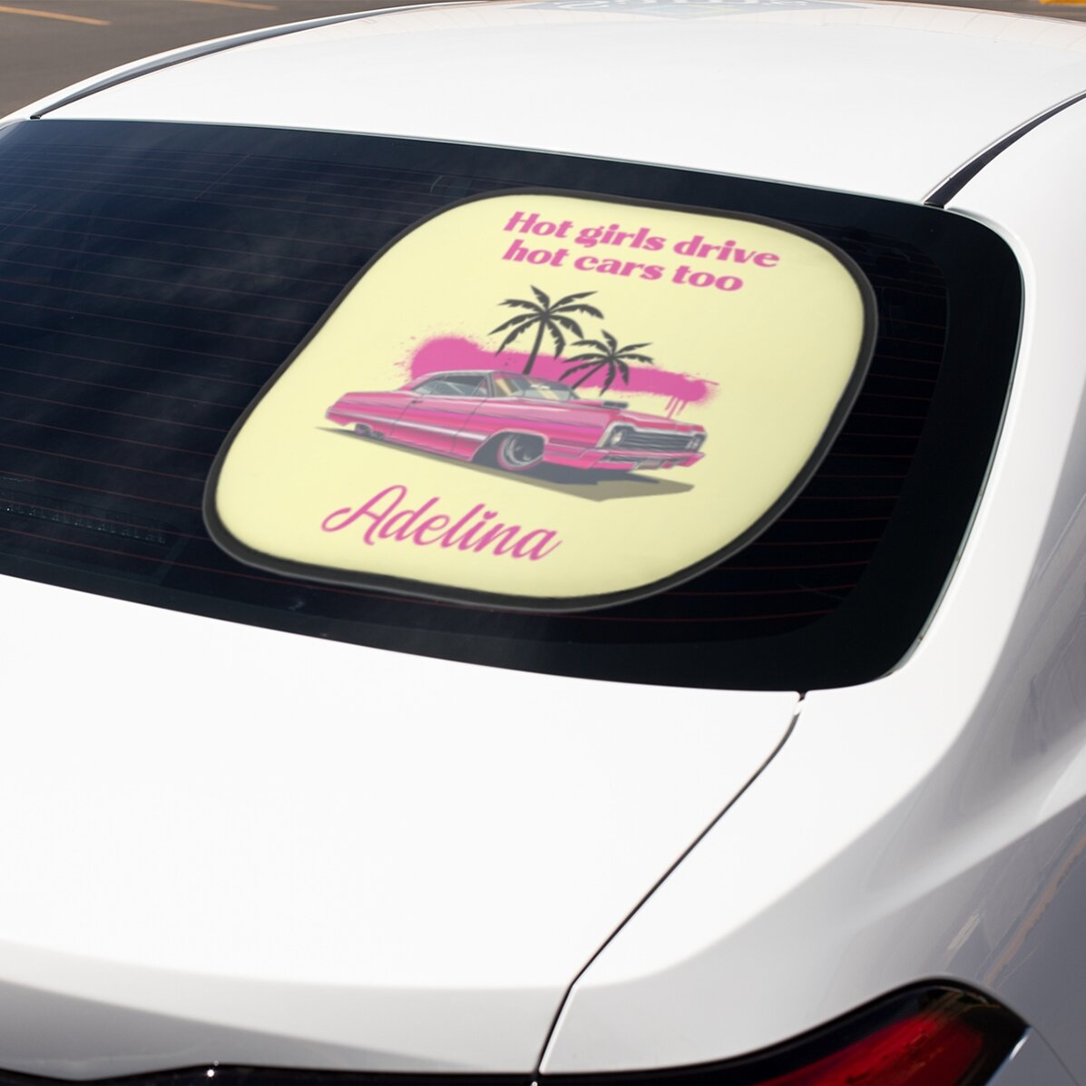 Pare-soleil de voiture personnalisé avec inscription - Rose