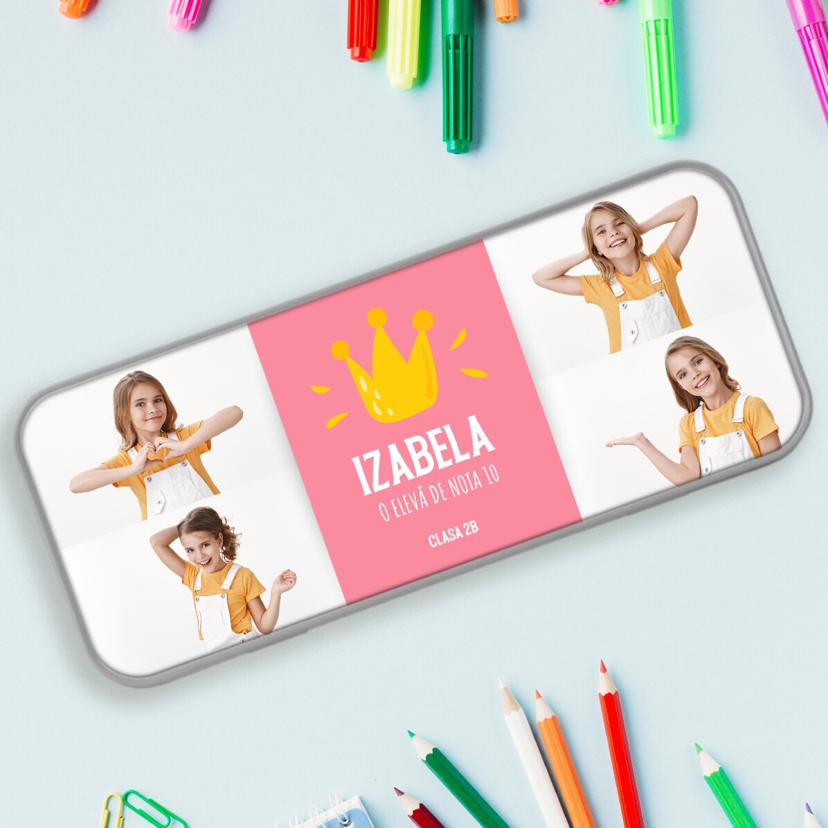 Trousse personnalisée avec 4 photos et un texte - Le meilleur élève