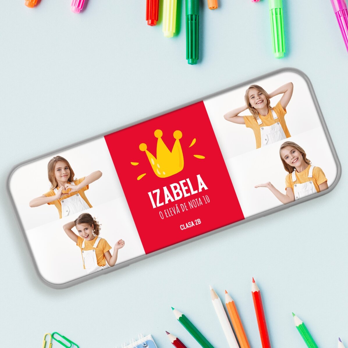 Trousse personnalisée avec 4 photos et un texte - Le meilleur élève