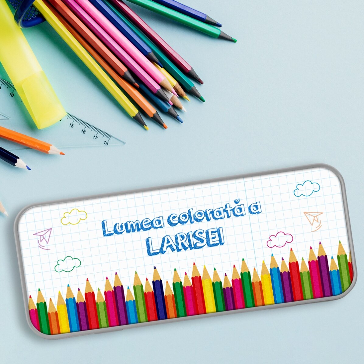 Trousse personnalisée avec inscription - Un monde haut en couleur