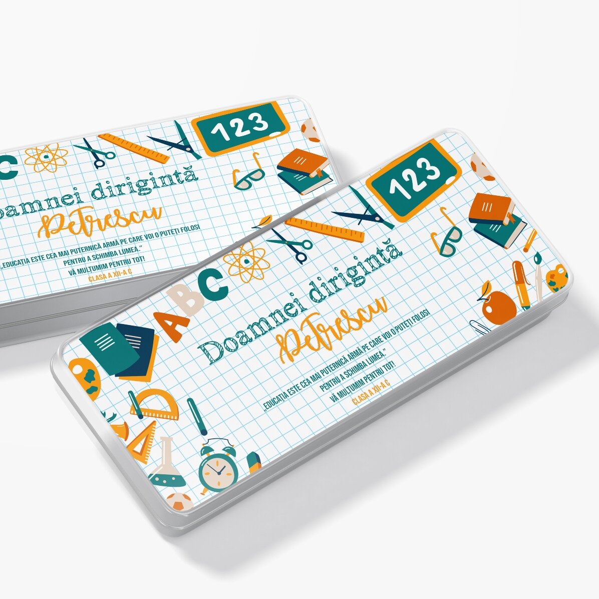 Trousse personnalisée avec un message pour les enseignants