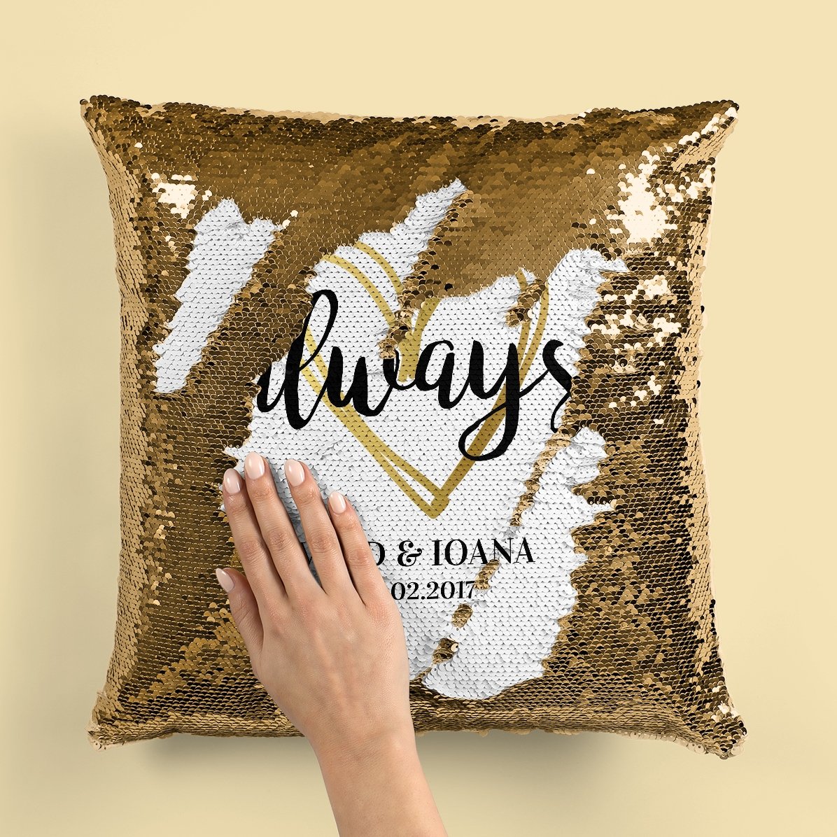 Personalised sequin cushion with text - Always