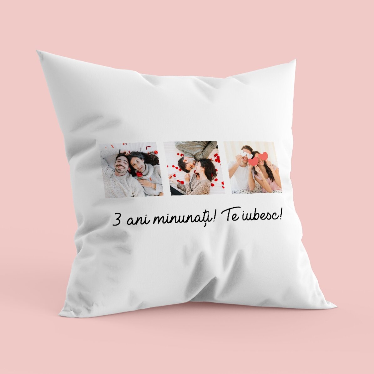 Coussin personnalisé avec 3 photos et un texte