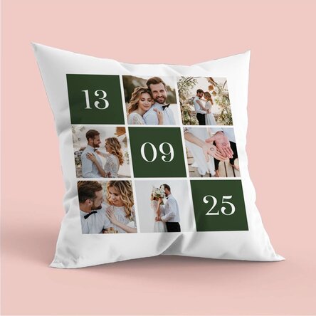 Personalised cushion with 6 photos and date