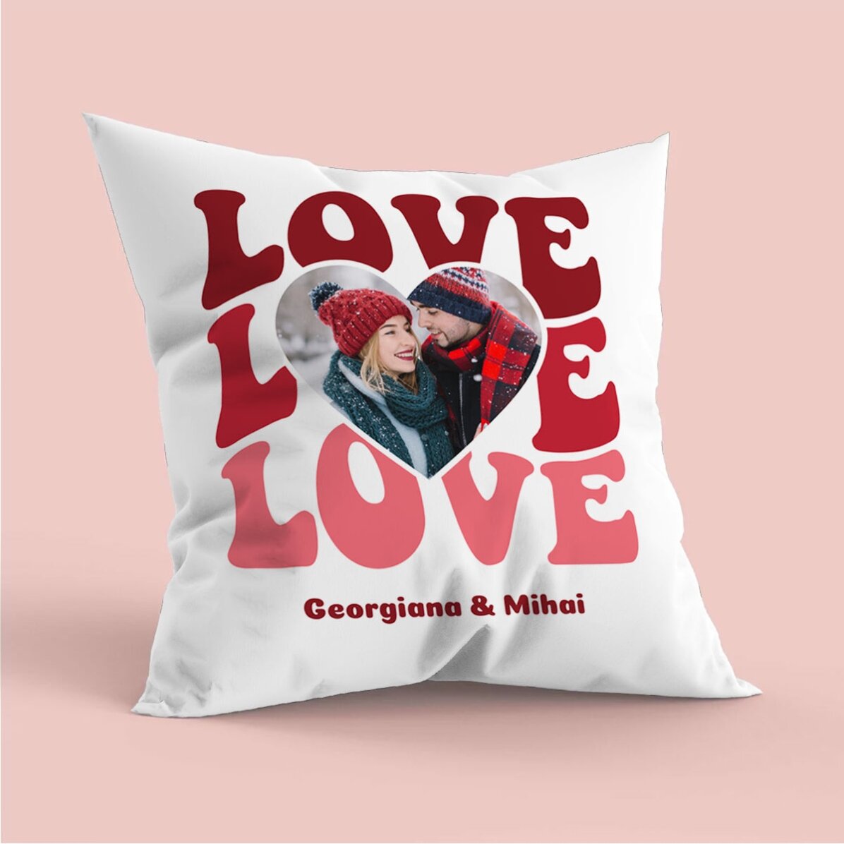Coussin personnalisé avec une photo et un texte - Love