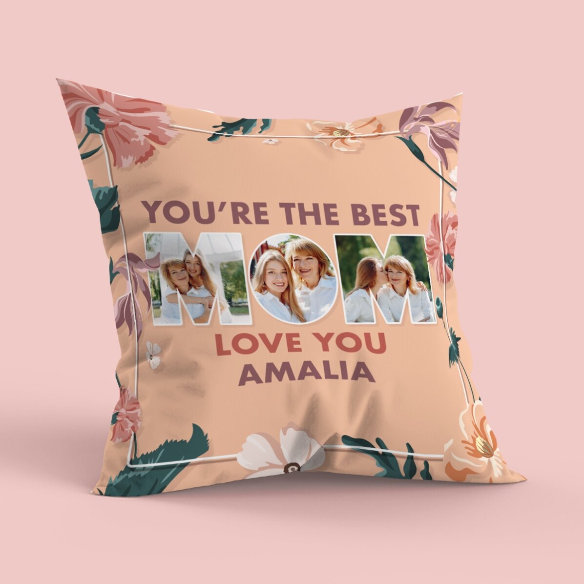 Coussin personnalisé avec photos et texte, grand format - Maman