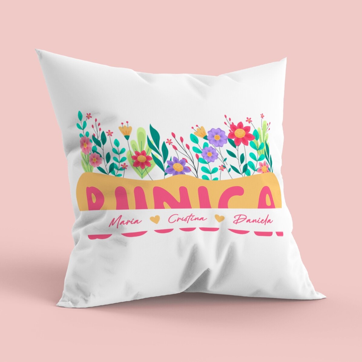 Coussin personnalisé avec inscription, grand format - Champ de fleurs
