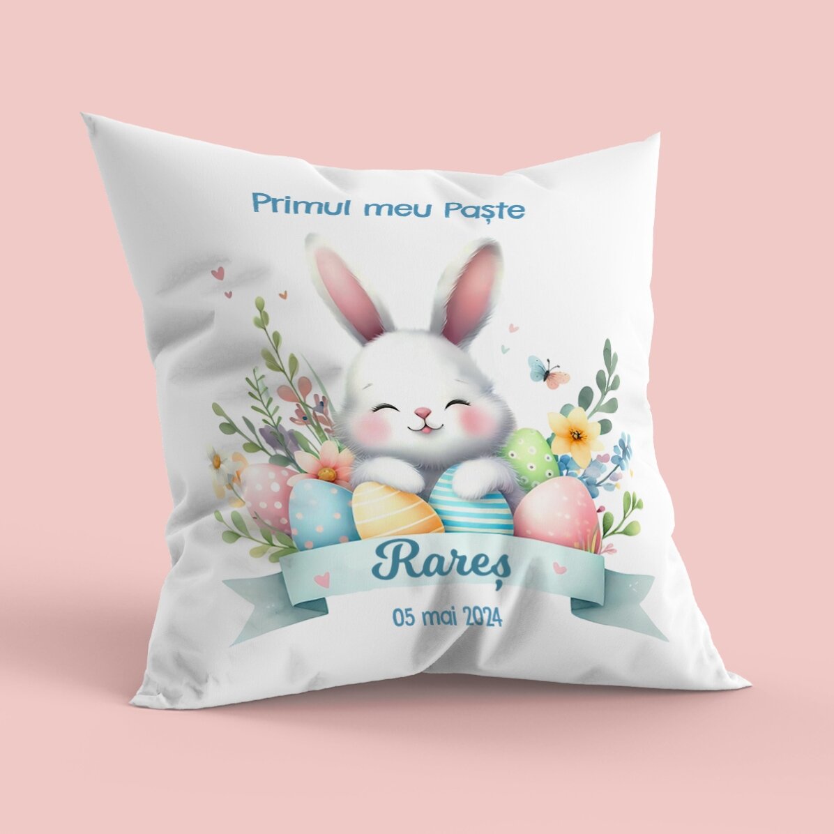 Coussin personnalisé avec inscription - Ma première Pâques